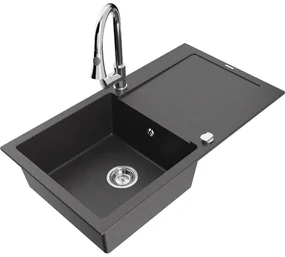 Mexen Leo, 1-komorový granitový drez 900x500x190 mm a drezová batéria Elia, čierna škvrnitá, 6501-76-670101-00