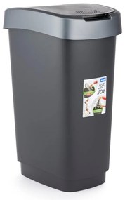 Odpadkový kôš z recyklovaného plastu v strieborno-čiernej farbe 25 l Twist - Rotho