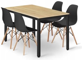 Jedálenský stôl TESSA svetlý dub so štyrmi stoličkami OSAKA čierne / hnedé