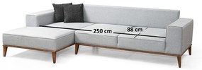 Dizajnová rohová sedačka Tarika 288 cm svetlosivá - ľavá