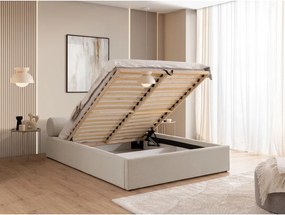 Béžová čalúnená dvojlôžková posteľ s úložným priestorom s roštom 180x200 cm Cille – Ropez