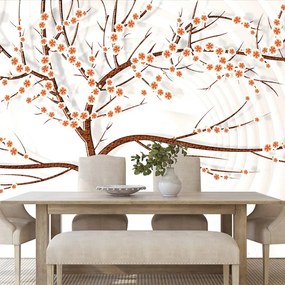 Tapeta strom s oranžovými kvetmi na abstraktnom pozadí