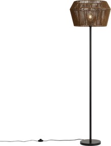 Stojaca lampa čierna s hnedým tienidlom z papierového lana 50/50/30 - Simplo