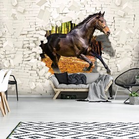 Fototapeta - Kôň vyskočil zo steny - 3D (254x184 cm)