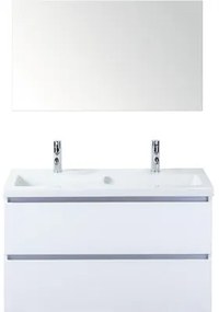 Kúpeľňový nábytkový set Vogue 100 cm s keramickým umývadlom 2 otvormi na kohúty a zrkadlom biela vysoko lesklá