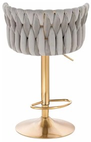 LuxuryForm DESIGN Barová stolička LYON VELUR na zlatom tanieri - svetlo šedá