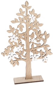 Drevená dekorácia Strom s kvetinami hnedá, 19,5 x 29,5 x 5 cm