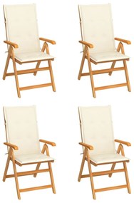 Záhradné stoličky 4 ks s krémovými podložkami tíkový masív