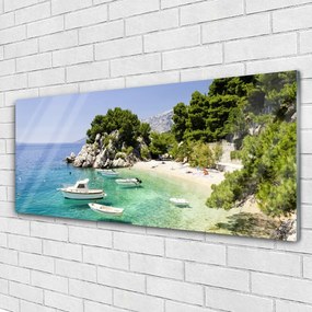 Obraz plexi More pláž skaly lode 125x50 cm