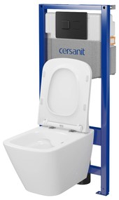 Cersanit City, System50 PNEU podomietkový rám + závesná wc misa City Square CleanOn + čierne tlačidlo Circle, S701-777