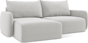 Svetlosivá zamatová rozkladacia/s úložným priestorom rohová pohovka (ľavý roh/s leňoškou) Kalena – Makamii