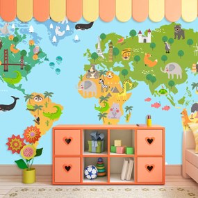 Sablio Tapeta Zvieracia mapa sveta - 125x75 cm