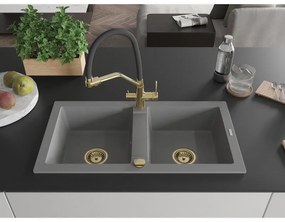 Mexen Mario, granitový drez 820x436x161 mm, 2-komorový a drezová batéria Duo, šedá, 6504-71-671701-57-G
