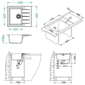 ALVEUS 1148158 - Kuchynský drez CADIT 59x50 cm granit/čierna