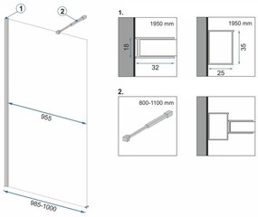 Rea Aero, sprchová zástena typu Walk-In 100cm, 8mm číre sklo, čierny profil + polica a vešiak EVO, KPL-K0596