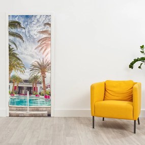 Fototapeta na dvere - Palmy s bazénom (95x205cm)