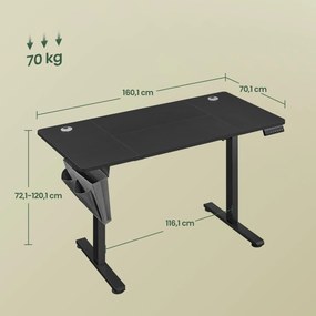 Elektricky nastaviteľný výškovo regulovateľný stôl, 160×70 cm, s 4 pamäťovými pozíciami, čierny