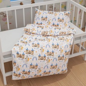 Biante Detské bavlnené posteľné obliečky do postieľky Sandra SA-666 Modro-hnedé hrady a rytieri na bielom Do postieľky 100x135 a 40x60 cm