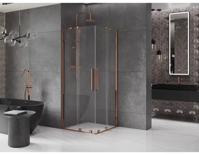 Mexen Velar Duo, sprchový kút s posuvnými dverami 90(dvere) x 90(dvere) cm, 8mm číre sklo, ružové zlato profil, 871-090-090-02-60