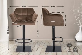 Barová stolička Damaso B - zamat, čierny rám - Hnedá