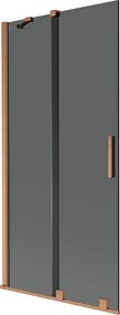 Mexen Velar, 2-krídlová posuvná vaňová zástena 90 x 150 cm, 8mm šedé sklo, medená matná, 896-090-000-41-65