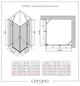 Cerano Marino Duo, sprchovací kút 120(dvere) x 100(dvere), 6mm číre sklo, chrómový profil, CER-CER-480235