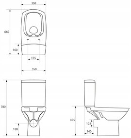 Cersanit CARINA Clean On 480 new - wc kombi 010 3/5 bez sedátka, biela, K31-045