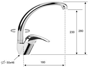 Sapho, SALY stojánkova drezová batéria s vysokou hubicou, výška 280mm, chróm, SA511