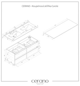 Cerano Carole, závesná umývadlová skrinka s doskou 120x46x50 cm, čierna matná, CER-CER-476396