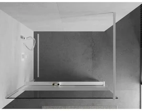 Mexen Kioto+, sprchová zástena Walk-In s poličkou a vešiakom 100 x 200 cm, 8mm číre sklo-námraza, biely profil, 800-100-121-20-35