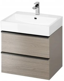 Cersanit Virgo, závesná skrinka s keramickým umývadlom 60,5x46x55,1 cm, šedý dub-čierna, S801-430