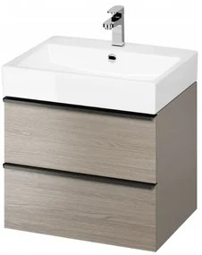 Cersanit Virgo, závesná skrinka s keramickým umývadlom 60,5x46x55,1 cm, šedý dub-čierna, S801-430