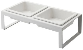 Súprava bielych zvieracích misiek so stojanom Yamazaki Tower