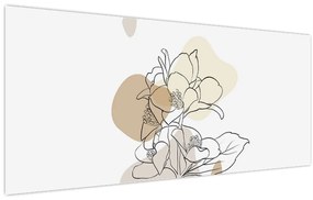Obraz - Béžové kvety s motýľom N⁰1 (120x50 cm)
