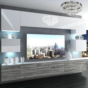 Obývacia stena Belini Premium Full Version biely lesk / šedý antracit Glamour Wood
+ LED osvetlenie Nexum 40