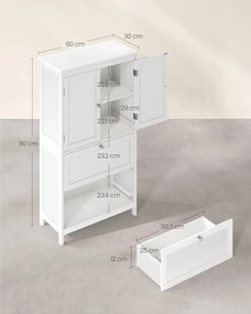 Úložná skrinka s 2 dvierkami a 2 zásuvkami, kúpeľňová skrinka, biela