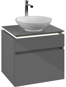 VILLEROY &amp; BOCH Legato závesná skrinka pod umývadlo na dosku (umývadlo v strede), 2 zásuvky, s LED osvetlením, 600 x 500 x 550 mm, Glossy Grey, B568L0FP