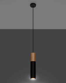 Závesné svietidlo Pablo, 1x drevené/čierne kovové tienidlo