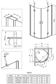 Deante Abelia, štvrťkruhový sprchový kút s výklopnými dverami 80x80 cm, výška 200cm, 6mm číre sklo s ActiveCover, chrómový profil, KTA_052P