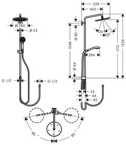 Hansgrohe Croma Select S, Showerpipe 280 1jet Reno, chrómová, HAN-26793000