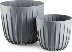 PLASTOVÝ KVETINÁČ STRIPPED SADA 2KS 18X15,5 CM+24X21 CM SIVÁ