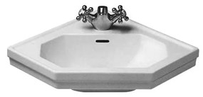 DURAVIT 1930 rohové závesné umývadielko s otvorom, s prepadom, 595 mm x 450 mm, s povrchom WonderGliss, 07934200001