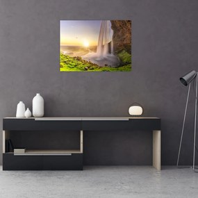 Obraz - Seljalandsfoss spoza vnútra jaskyne (70x50 cm)
