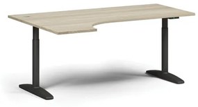 Výškovo nastaviteľný stôl OBOL, elektrický, 675-1325 mm, rohový ľavý, doska 1800x1200 mm, čierna zaoblená podnož, dub prírodný