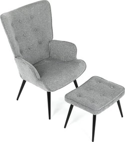 Relaxačné kreslo ušiak s taburetom ROYAL II — kov, látka, sivá