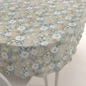 Biante Bavlnený oválny obrus Sandra SA-552 Modré popínavé kvety na béžovom 80x120 cm