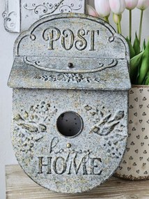 Šedá poštová schránka v tvare vtáčej búdky Post s vtáčikmi - 27*11*41 cm