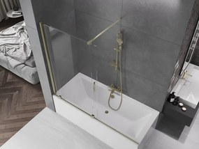 Mexen Velar, 2-krídlová posuvná vaňová zástena 180 x 150 cm, 8mm číre sklo, zlatý lesklý profil, 896-180-000-01-50
