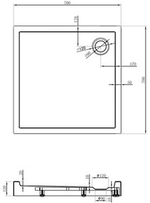 Mexen Flow+, štvorcová sprchová vanička 70 x 70 cm, biela lesklá, 46S107070H