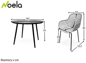 Noela Záhradný jedálenský set Wilder + 4x kreslo GABY sivá